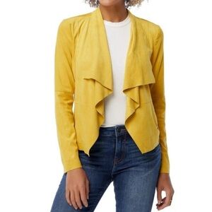 Bagatelle Yellow Faux Suede Drape Collar Moto Jacket size Medium Long Sleeve